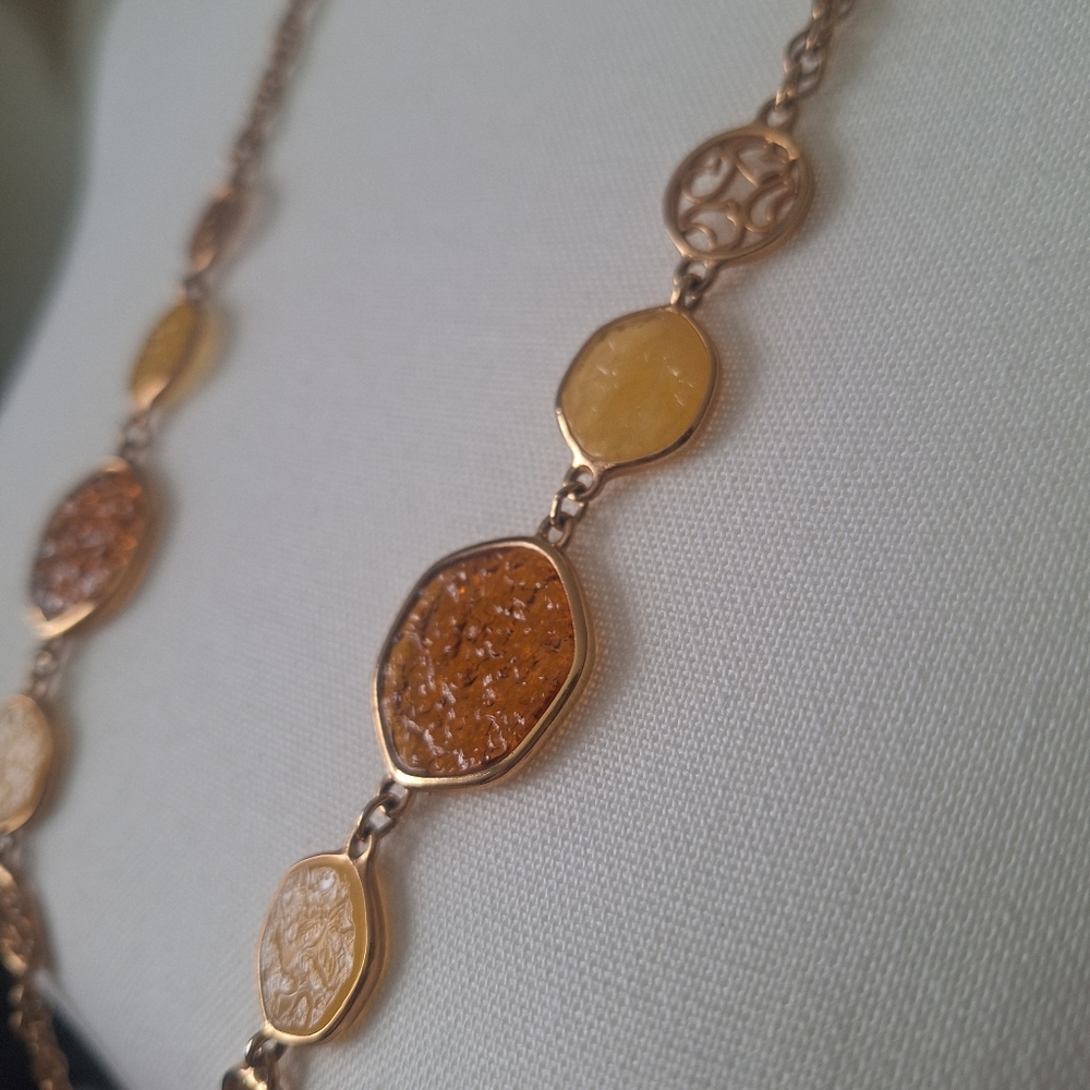 Sarah Coventry 1974 Taste of Honey Acrylic Disk & Goldtone Chain Necklace Boho